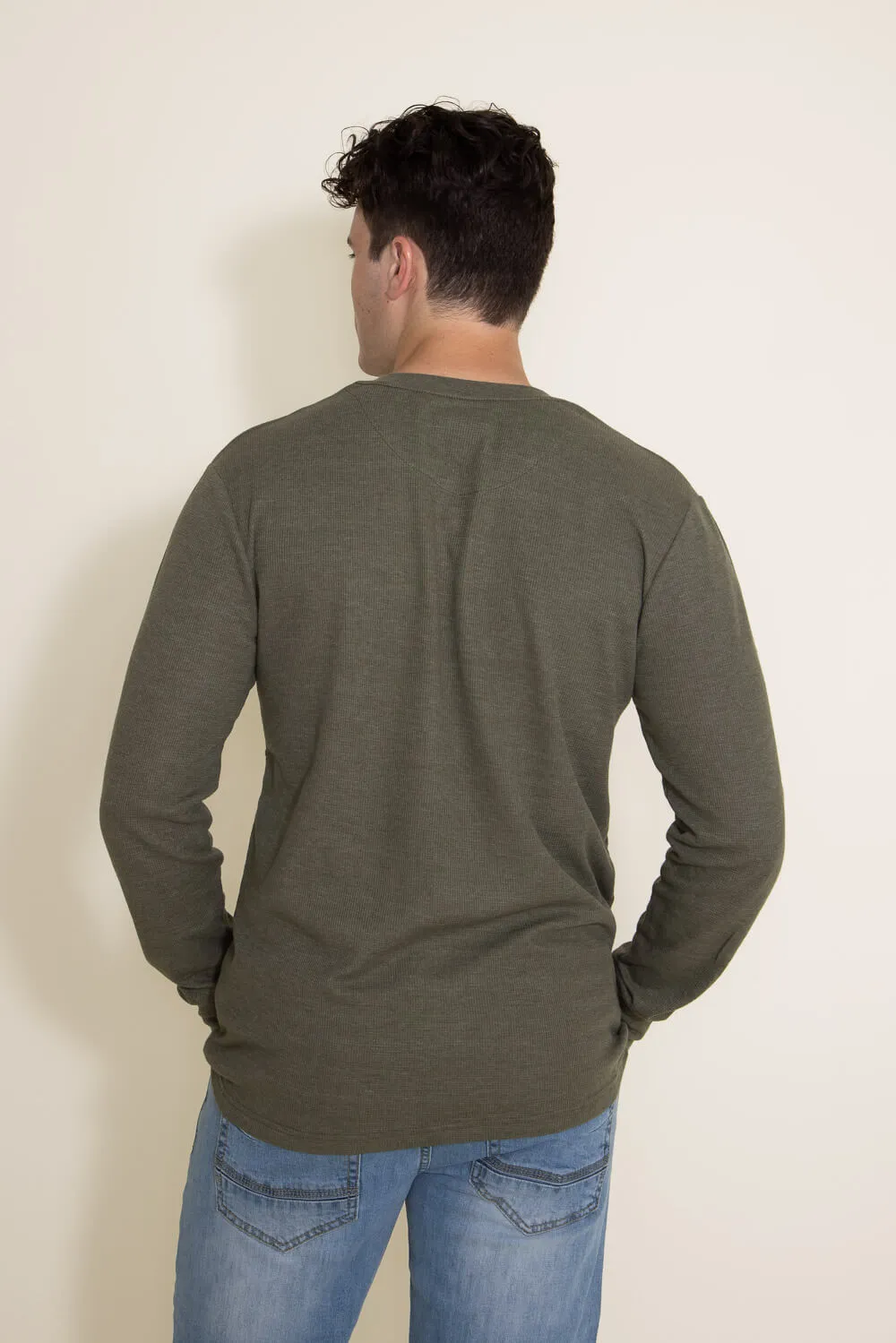 1897 Original Solid Henley Thermal Long Sleeve Shirt for Men in Green | DLST046-OLIVE