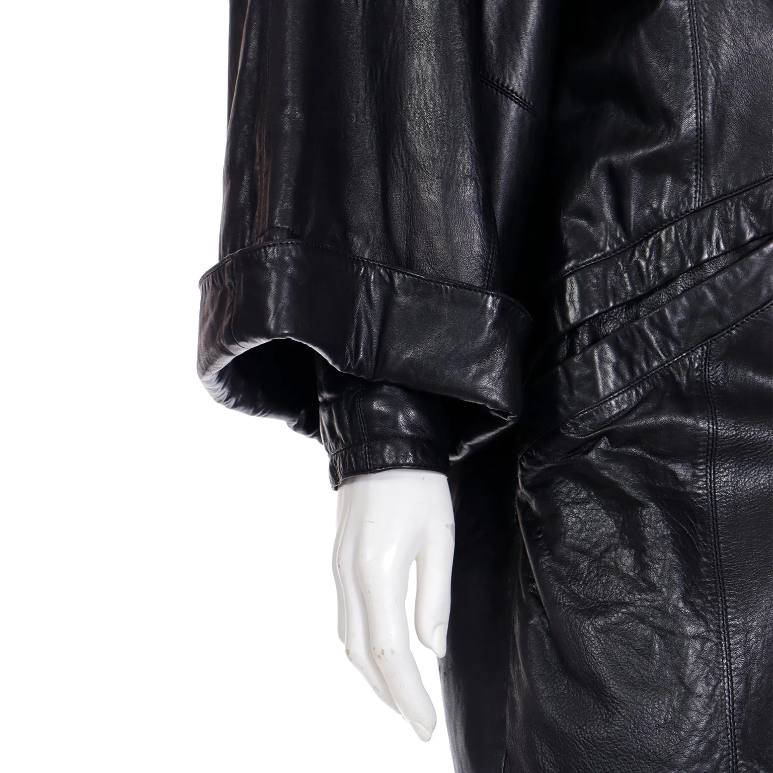 1980s Marc Buchanan Pelle Pelle Black Leather Coat With Leopard Dyed Pony Fur