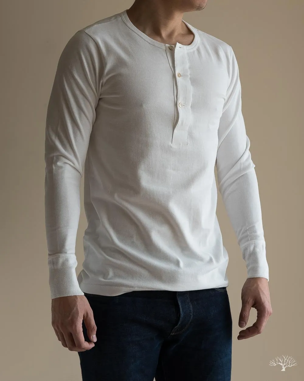 206 Long Sleeve Henley - White