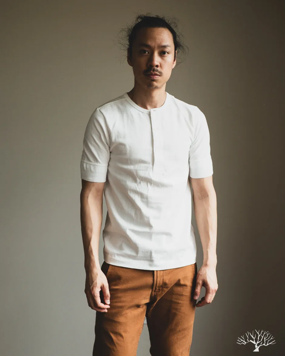 207 Loopwheel Short Sleeve Henley - White