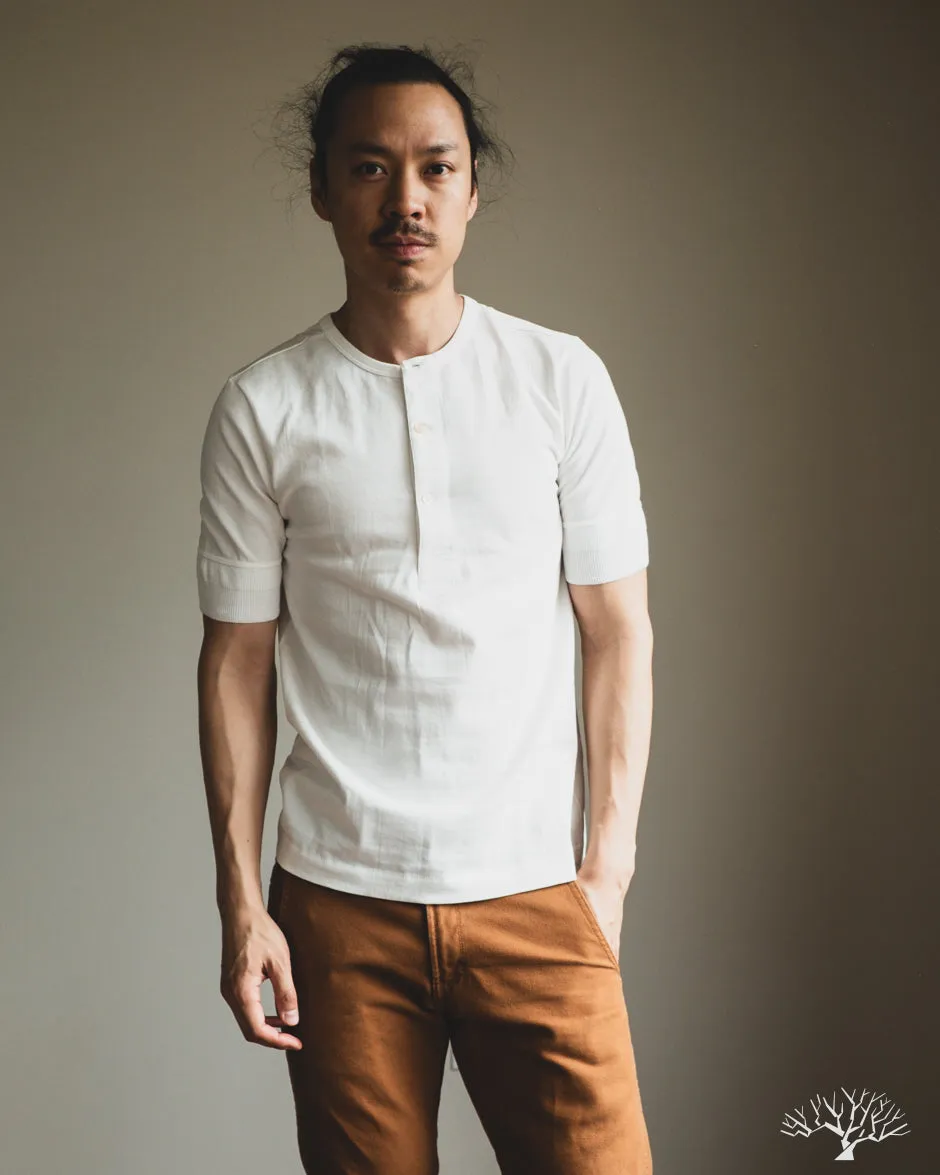 207 Loopwheel Short Sleeve Henley - White