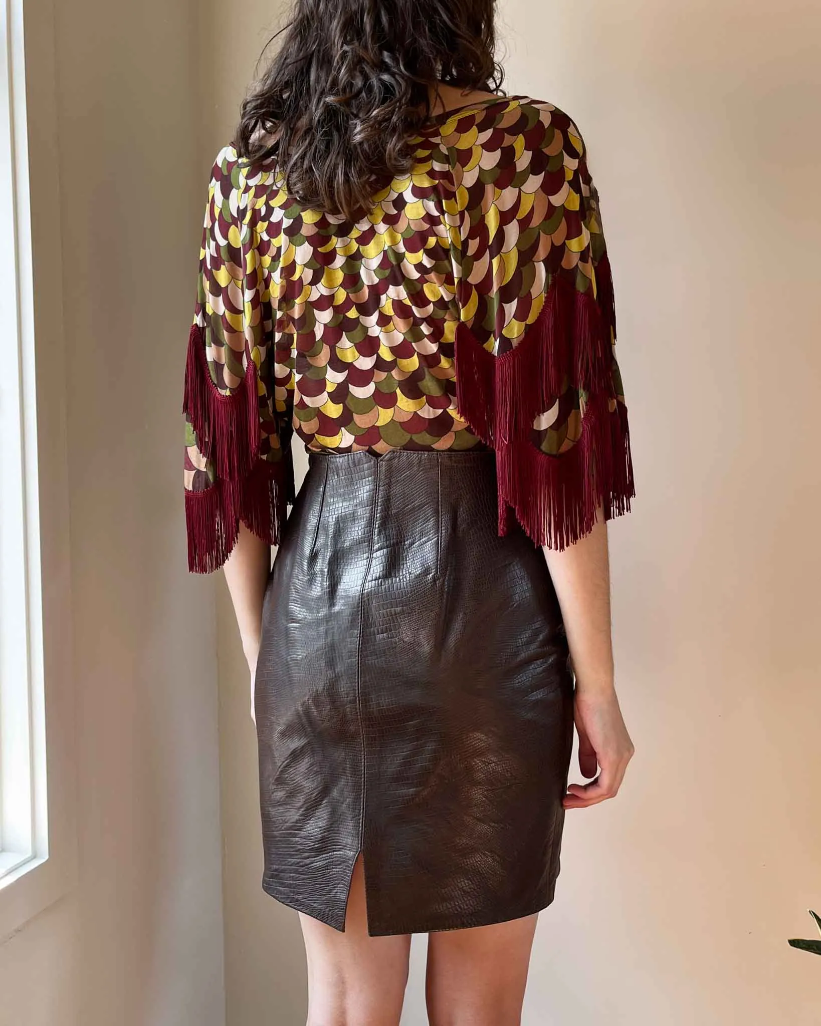 90s Espresso Textured Leather Skirt | M