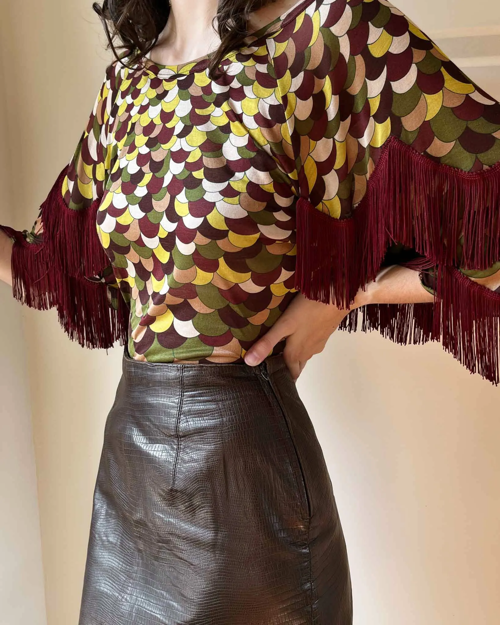 90s Espresso Textured Leather Skirt | M