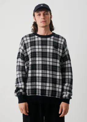 AFENDS Mens Asta - Check Knit Crew Neck Jumper - Steel