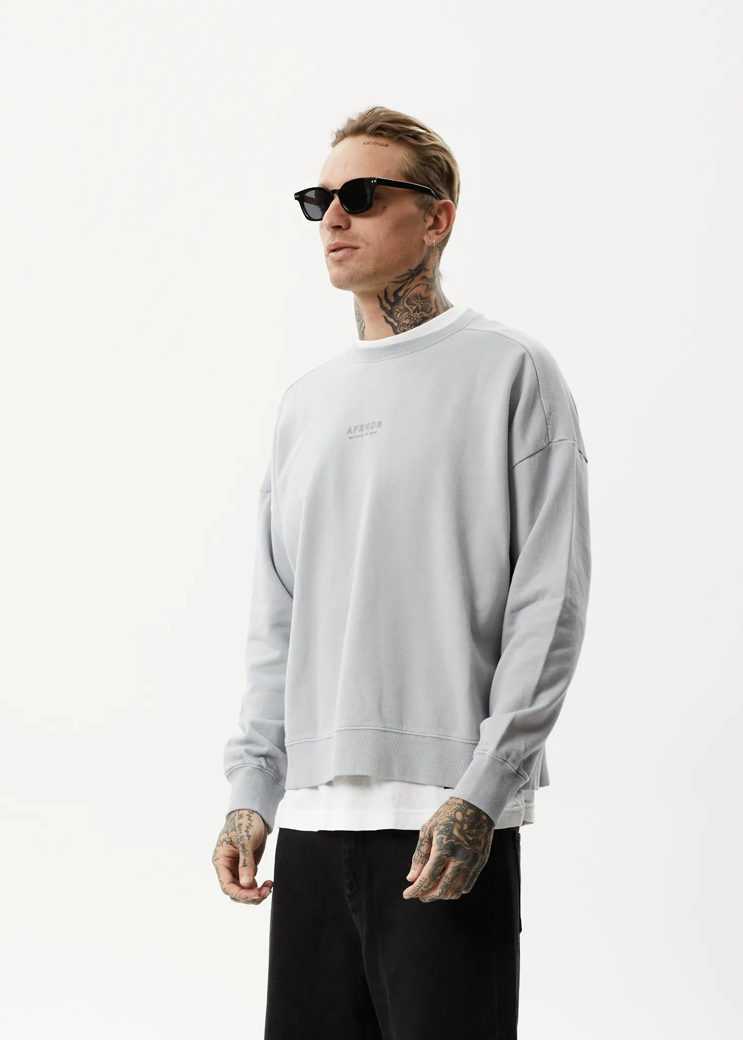 AFENDS Mens Credits - Crew Neck Jumper - Grey