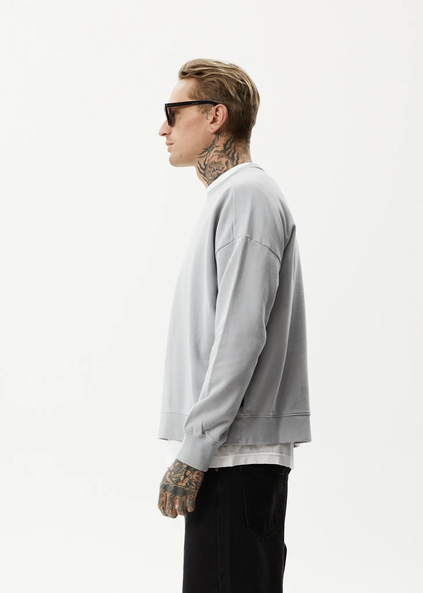 AFENDS Mens Credits - Crew Neck Jumper - Grey