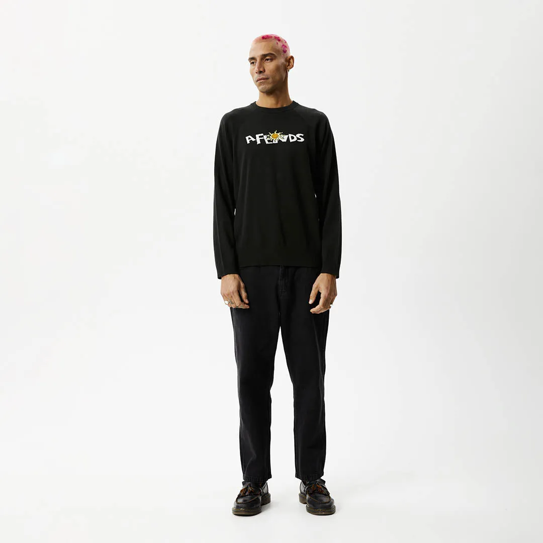 AFENDS Mens Farming - Knitted Crew Neck Jumper - Black