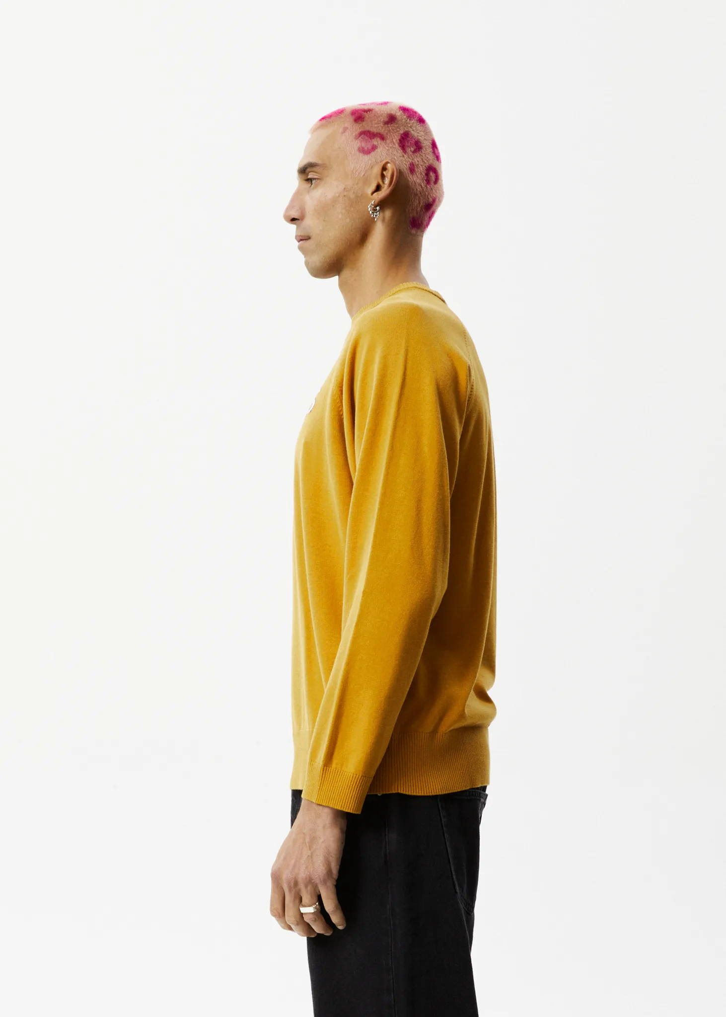 AFENDS Mens Farming - Knitted Crew Neck Jumper - Mustard