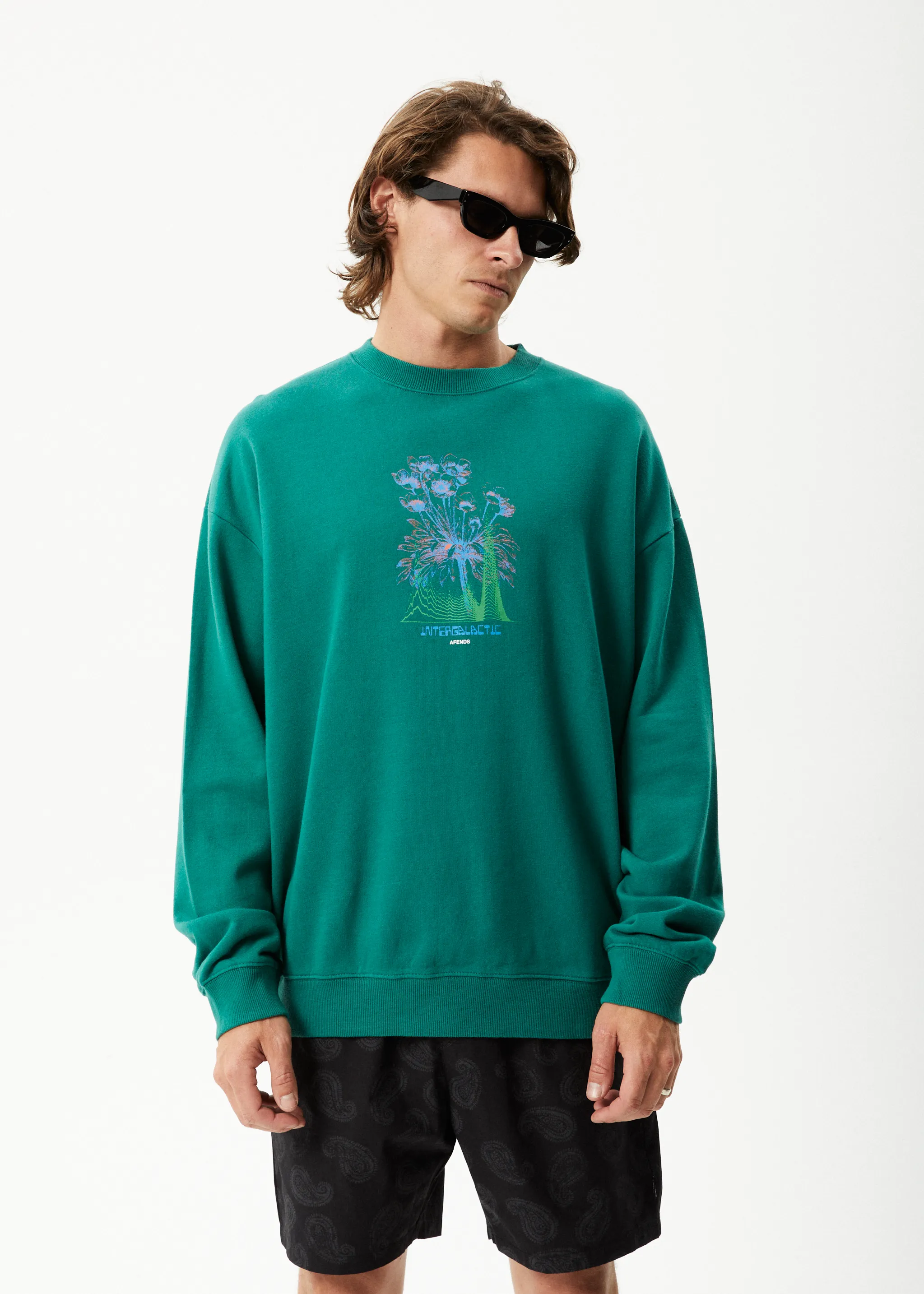 AFENDS Mens Gardener - Crew Neck Jumper - Emerald