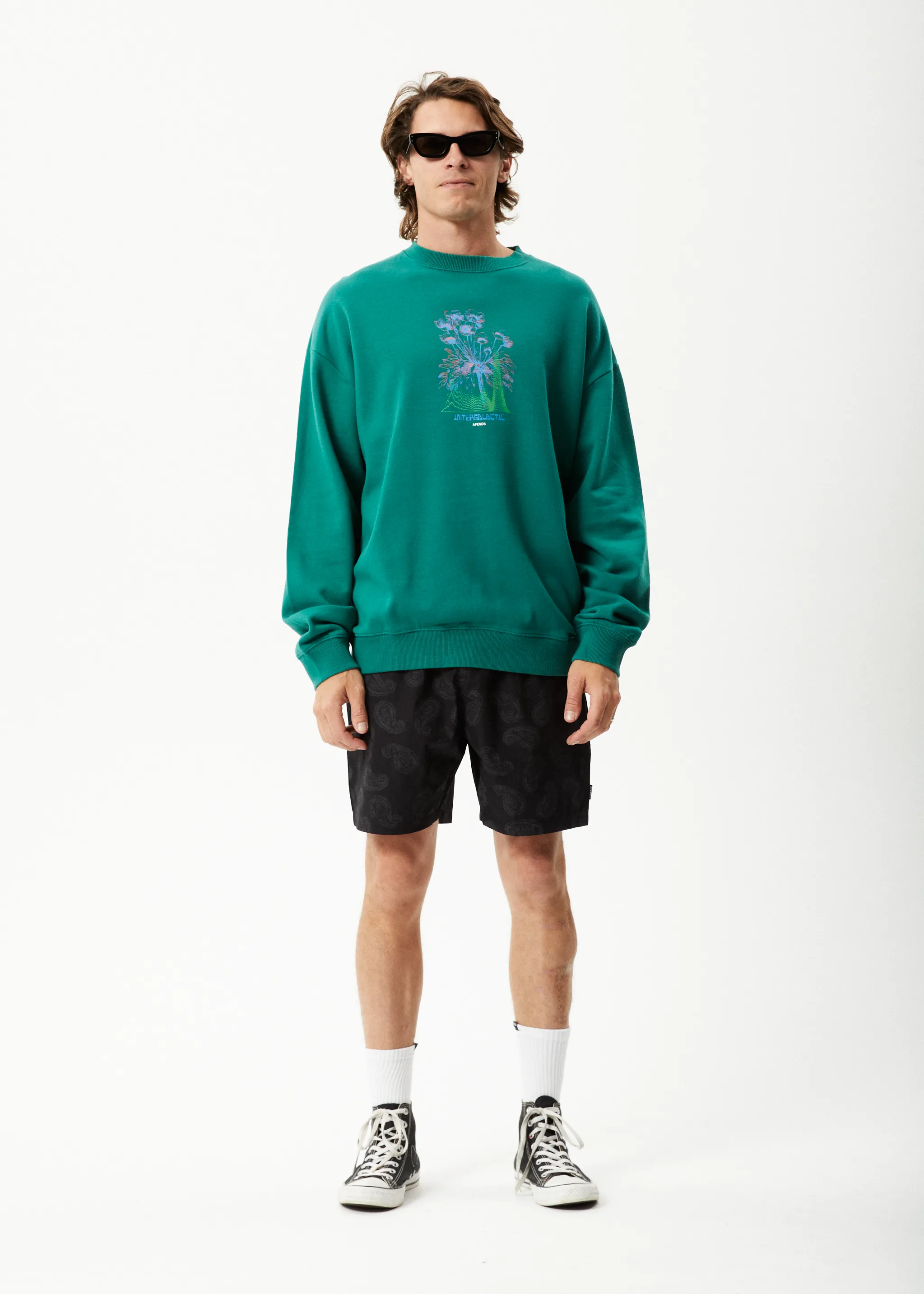 AFENDS Mens Gardener - Crew Neck Jumper - Emerald