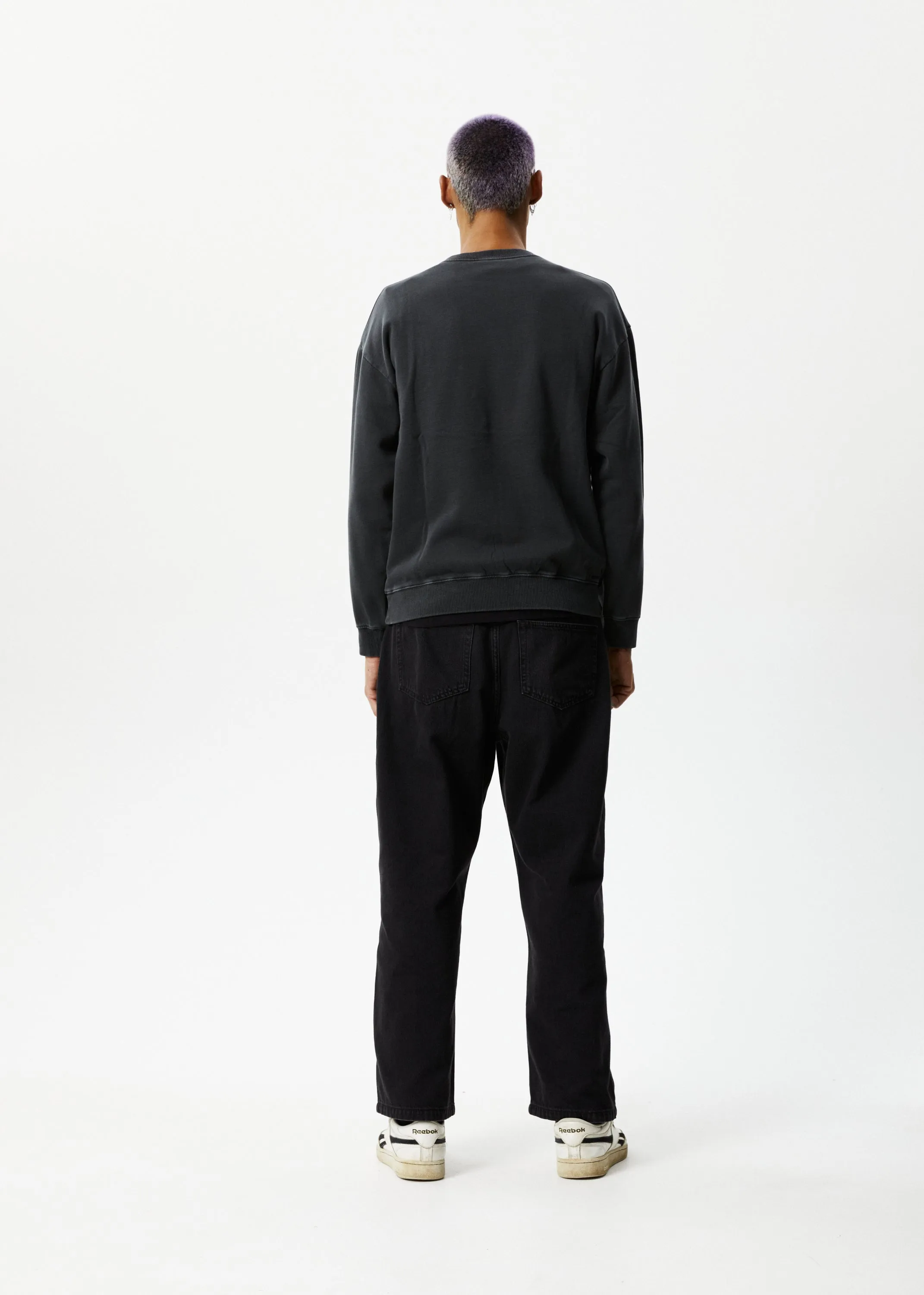 AFENDS Mens Holiday - Crew Neck Jumper- Stone Black