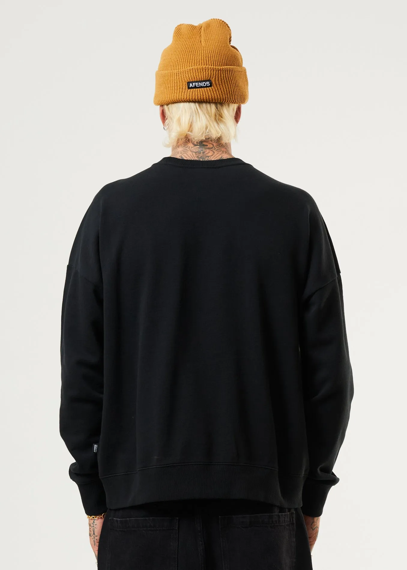 AFENDS Mens Machine - Crew Neck Jumper - Black