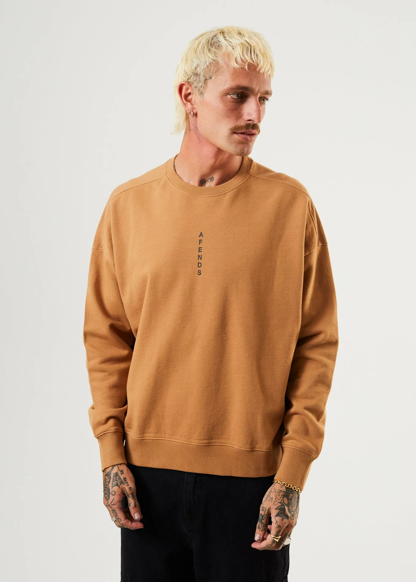 AFENDS Mens Machine - Crew Neck Jumper - Chestnut