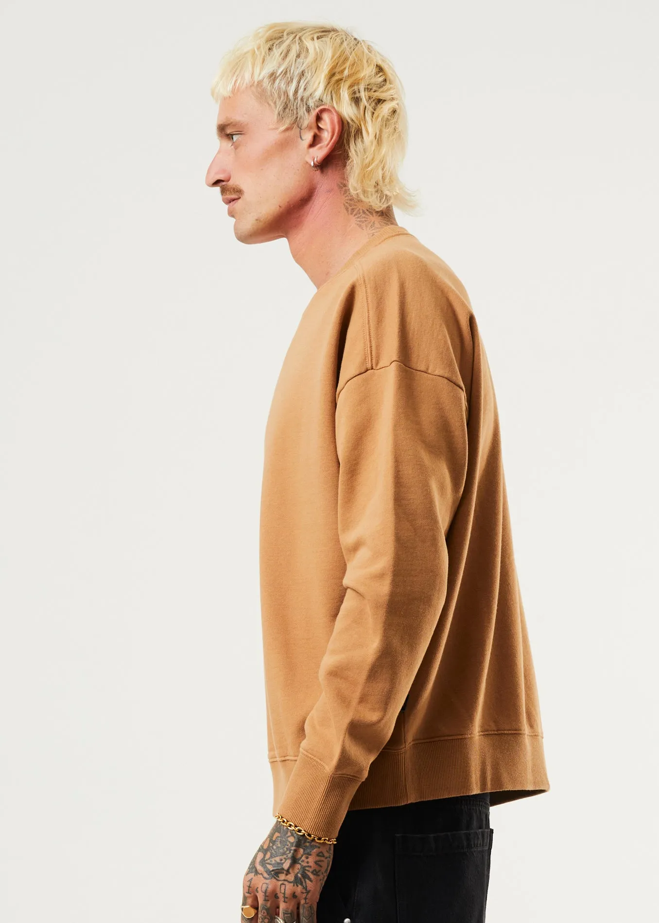 AFENDS Mens Machine - Crew Neck Jumper - Chestnut