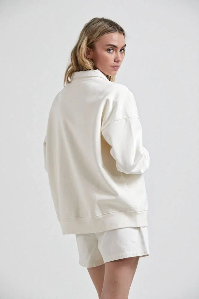 AFENDS MENS Maximum - Unisex Organic Crew Neck Jumper - Off White