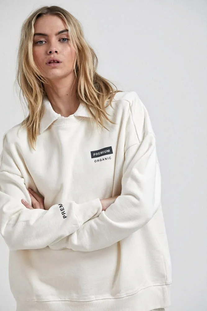 AFENDS MENS Maximum - Unisex Organic Crew Neck Jumper - Off White