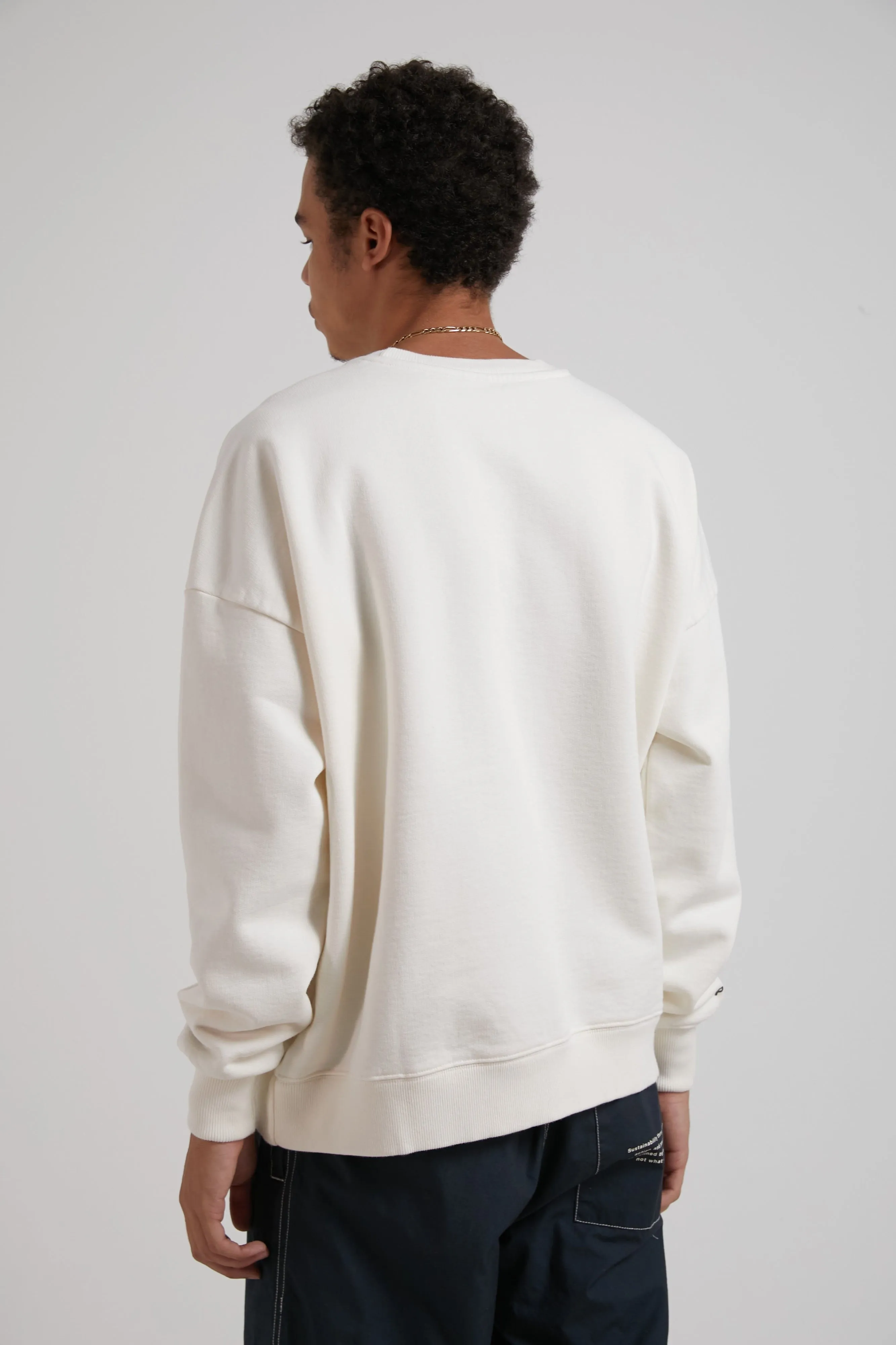 AFENDS MENS Maximum - Unisex Organic Crew Neck Jumper - Off White