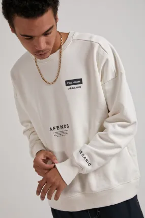 AFENDS MENS Maximum - Unisex Organic Crew Neck Jumper - Off White