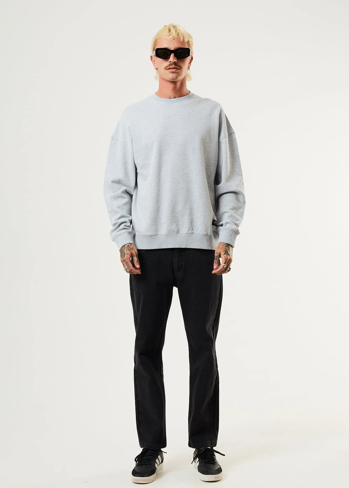 Afends Mens Sativa - Hemp Crew Neck Jumper - Shadow Grey Marle