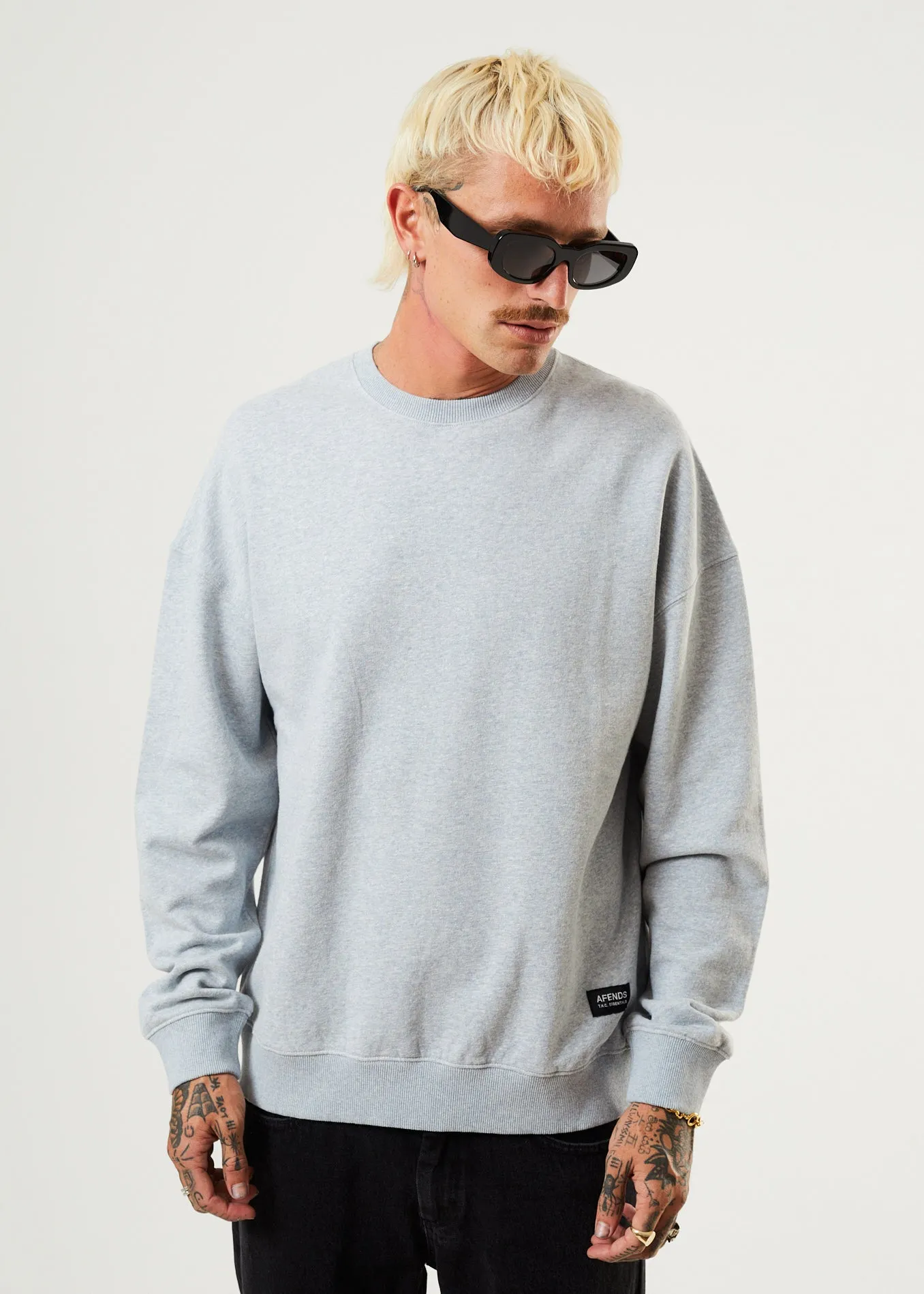 Afends Mens Sativa - Hemp Crew Neck Jumper - Shadow Grey Marle