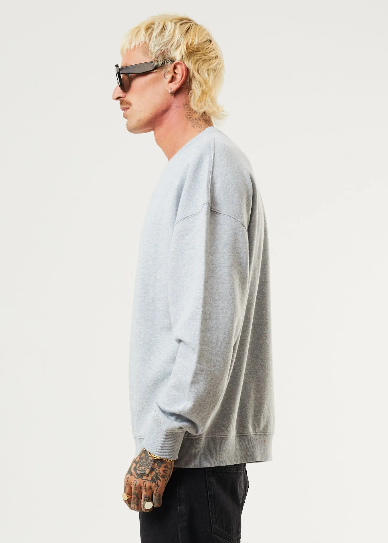 Afends Mens Sativa - Hemp Crew Neck Jumper - Shadow Grey Marle