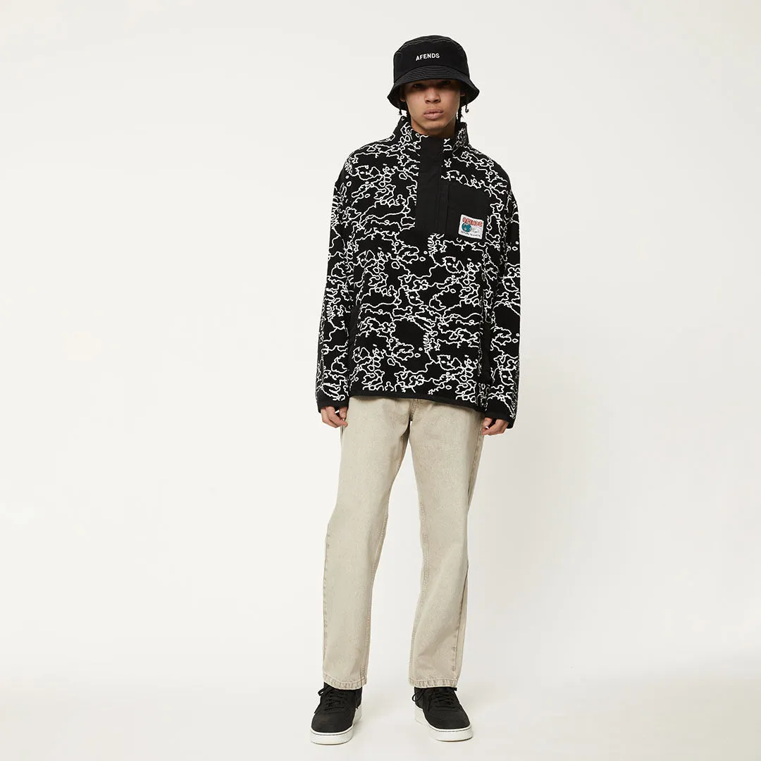 AFENDS Mens Script - Fleece Pullover - Black Camo