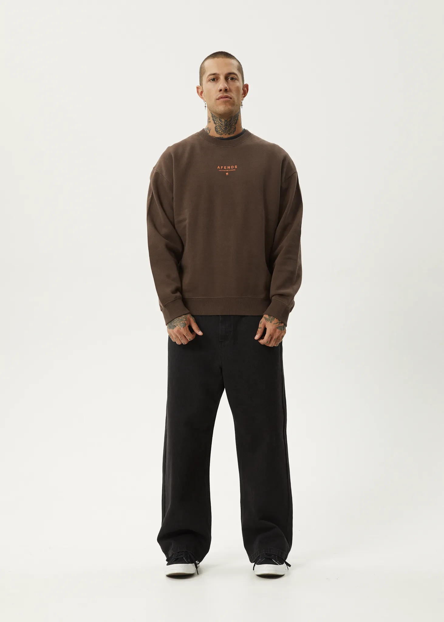 AFENDS Mens Space - Crew Neck - Coffee