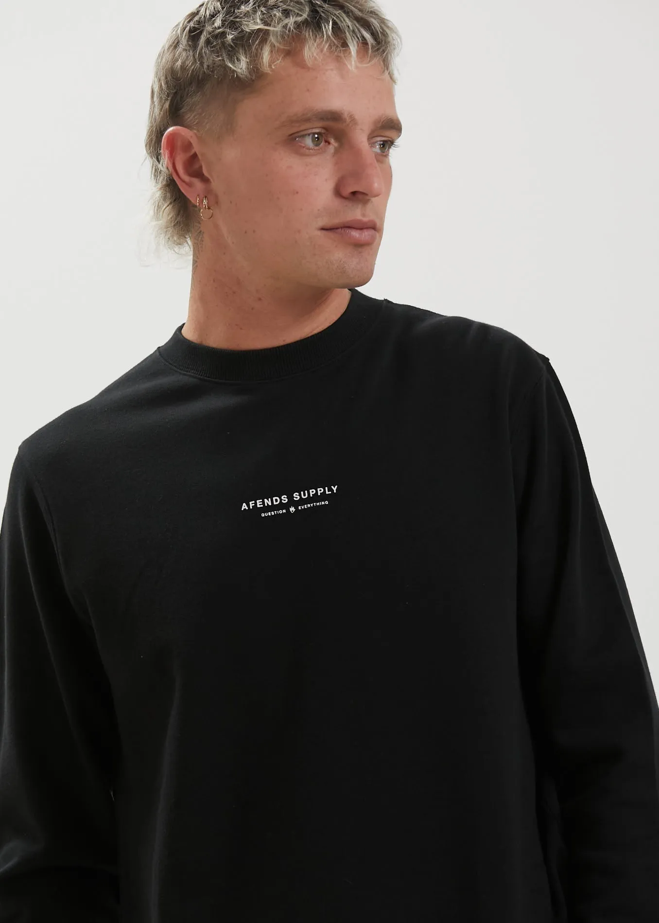 Afends Mens Supply - Recycled Crew Neck Jumper - Black