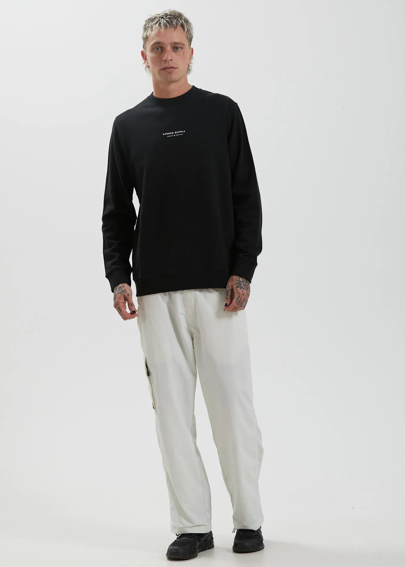 Afends Mens Supply - Recycled Crew Neck Jumper - Black