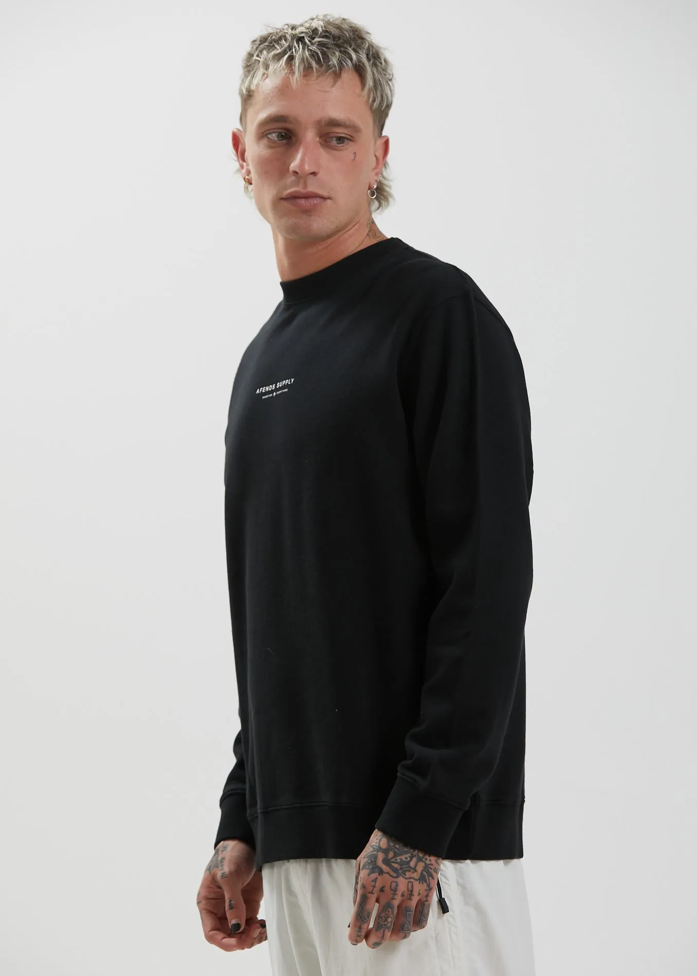 Afends Mens Supply - Recycled Crew Neck Jumper - Black