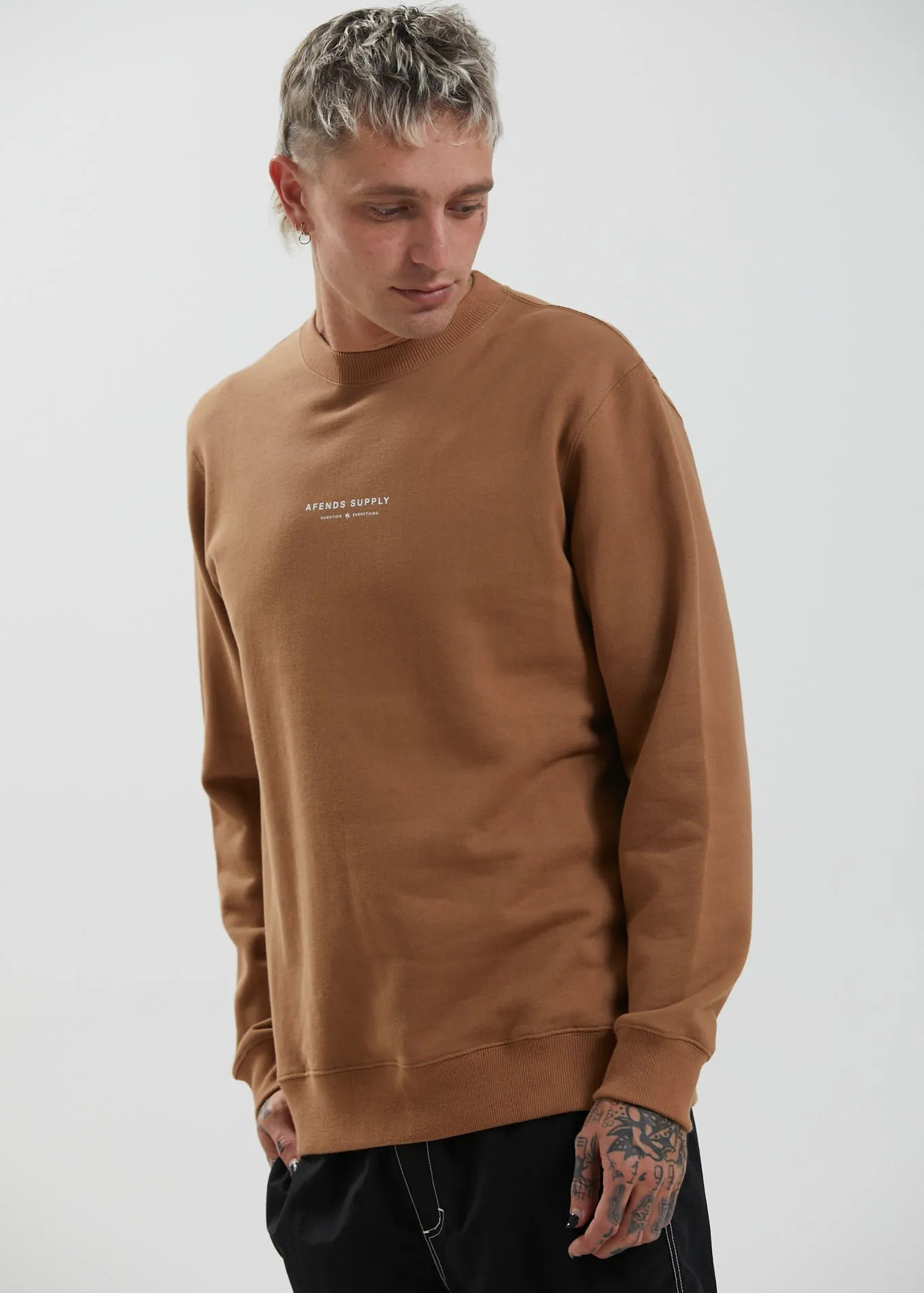 Afends Mens Supply - Recycled Crew Neck Jumper - Camel