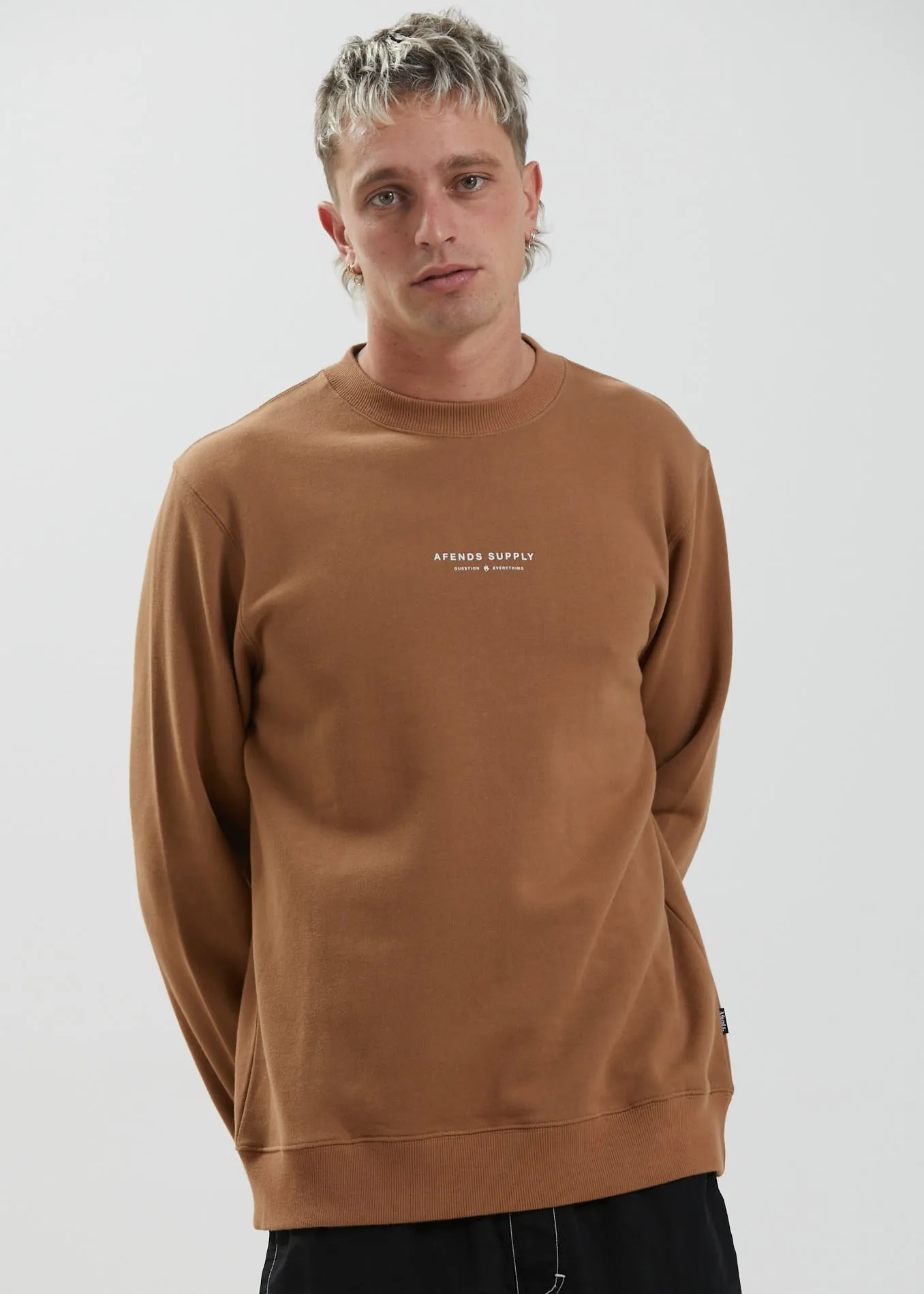 Afends Mens Supply - Recycled Crew Neck Jumper - Camel