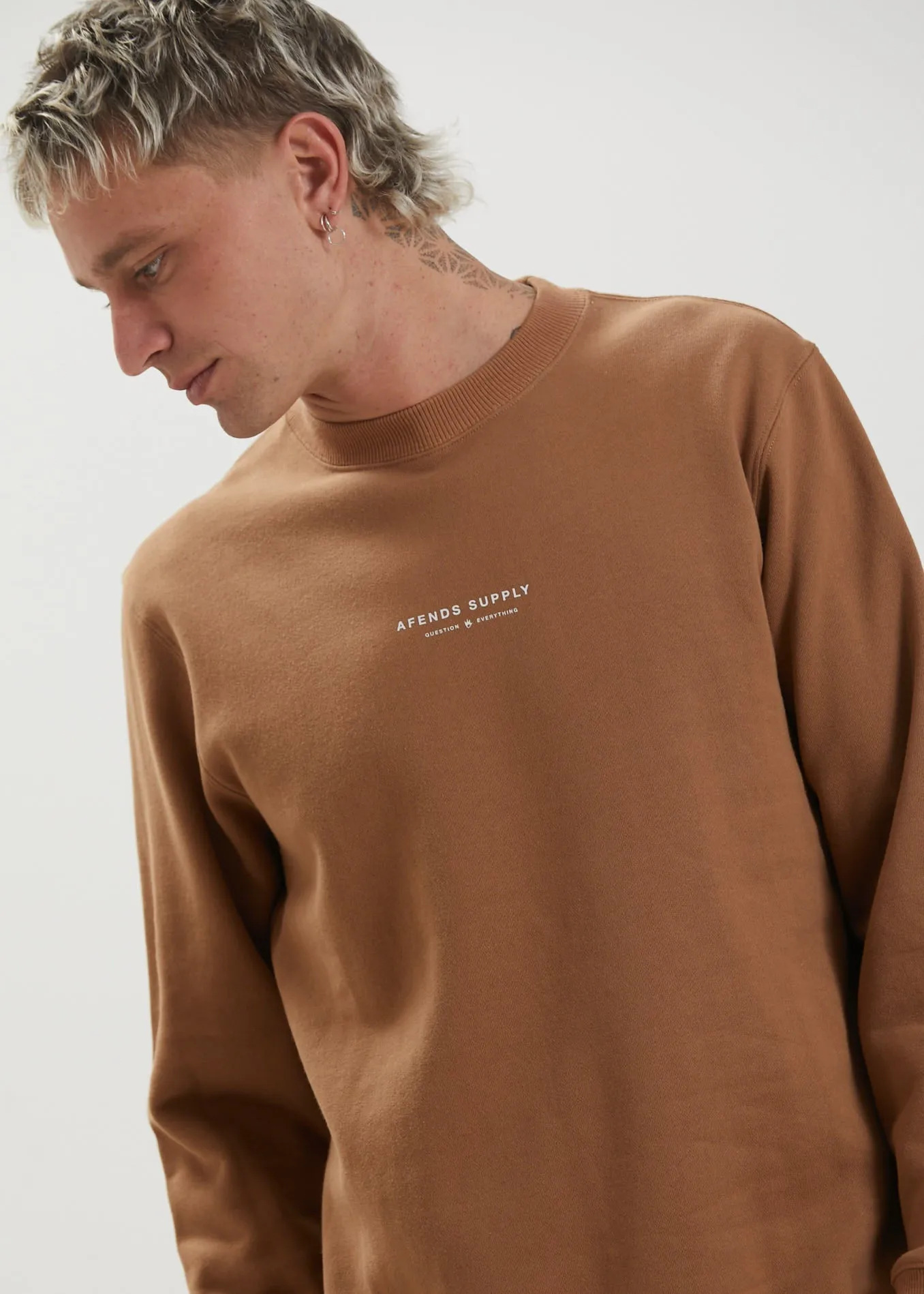 Afends Mens Supply - Recycled Crew Neck Jumper - Camel