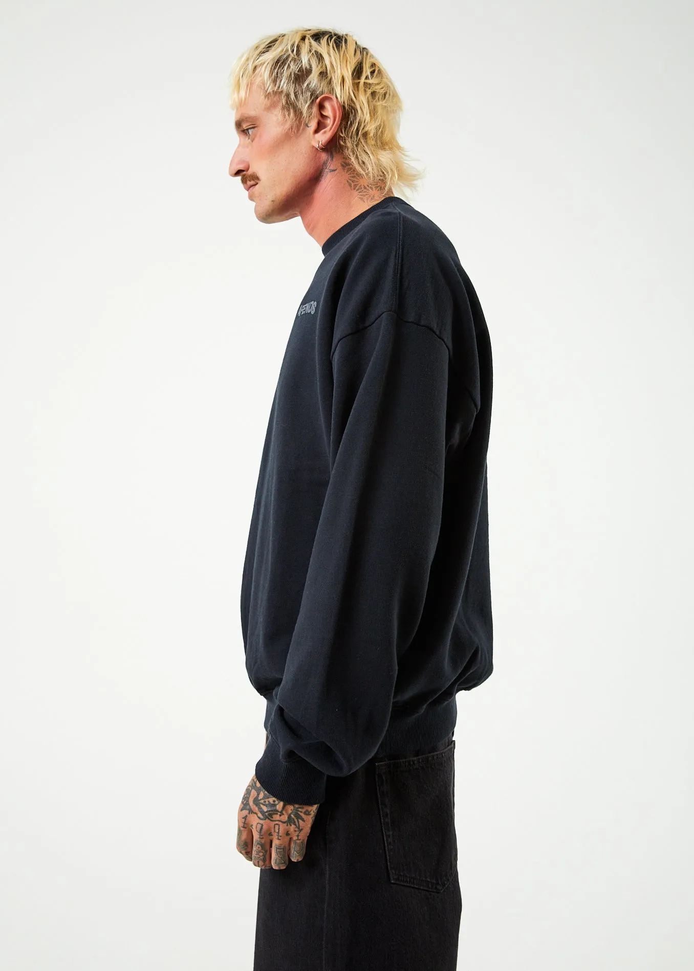 AFENDS Mens Vortex - Crew Neck Jumper - Black