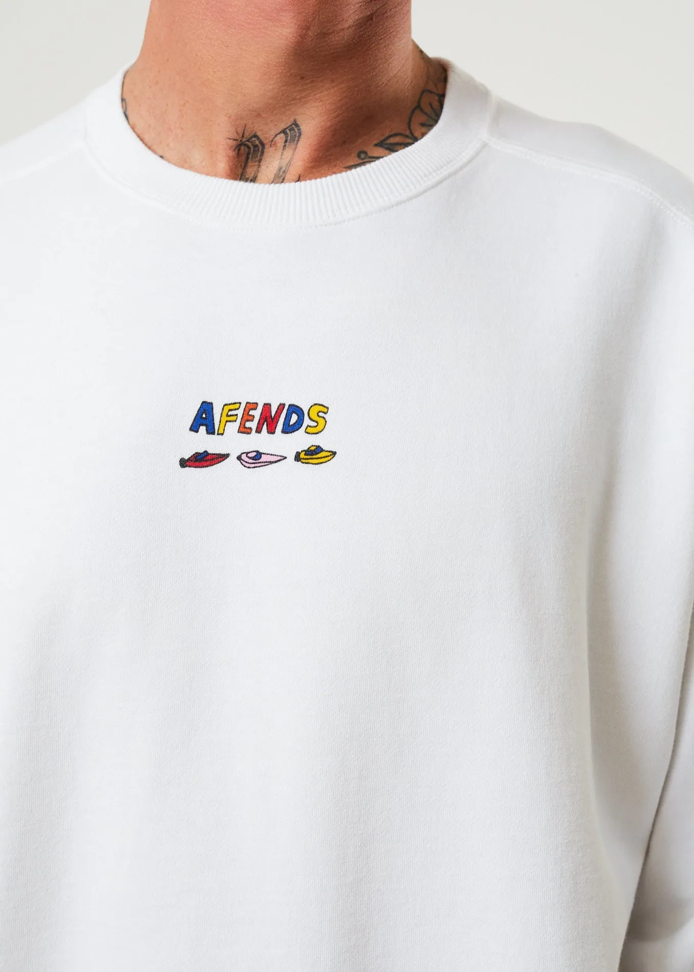 Afends Mens Wahzoo - Recycled Crew Neck Jumper - White