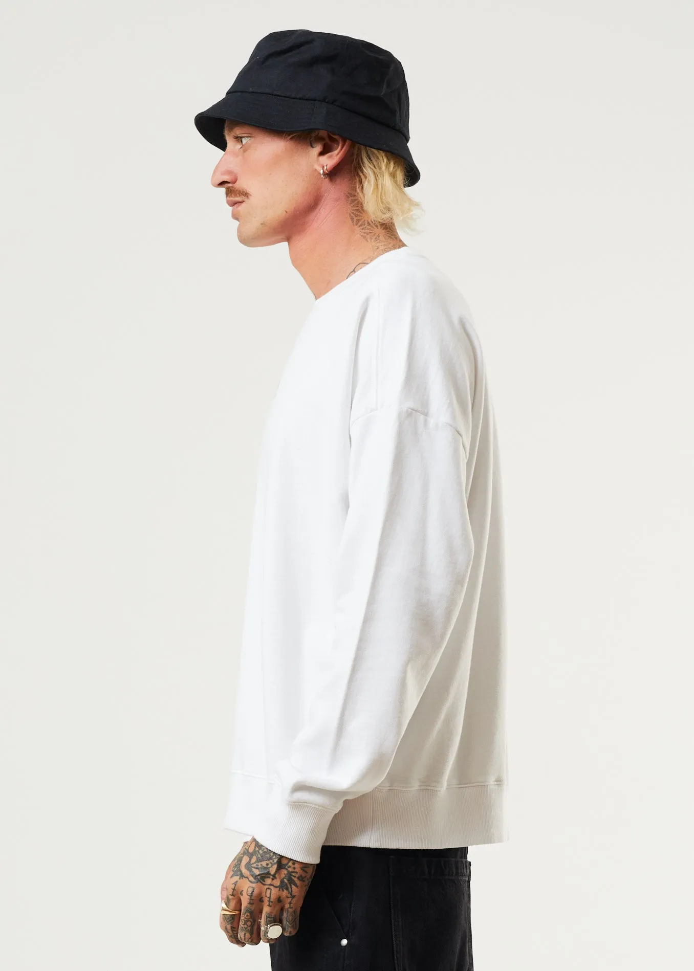 Afends Mens Wahzoo - Recycled Crew Neck Jumper - White