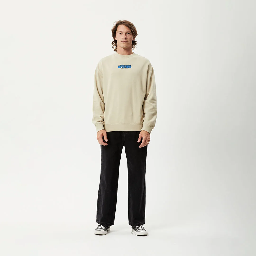 AFENDS Mens World - Crew Neck Jumper- Cement