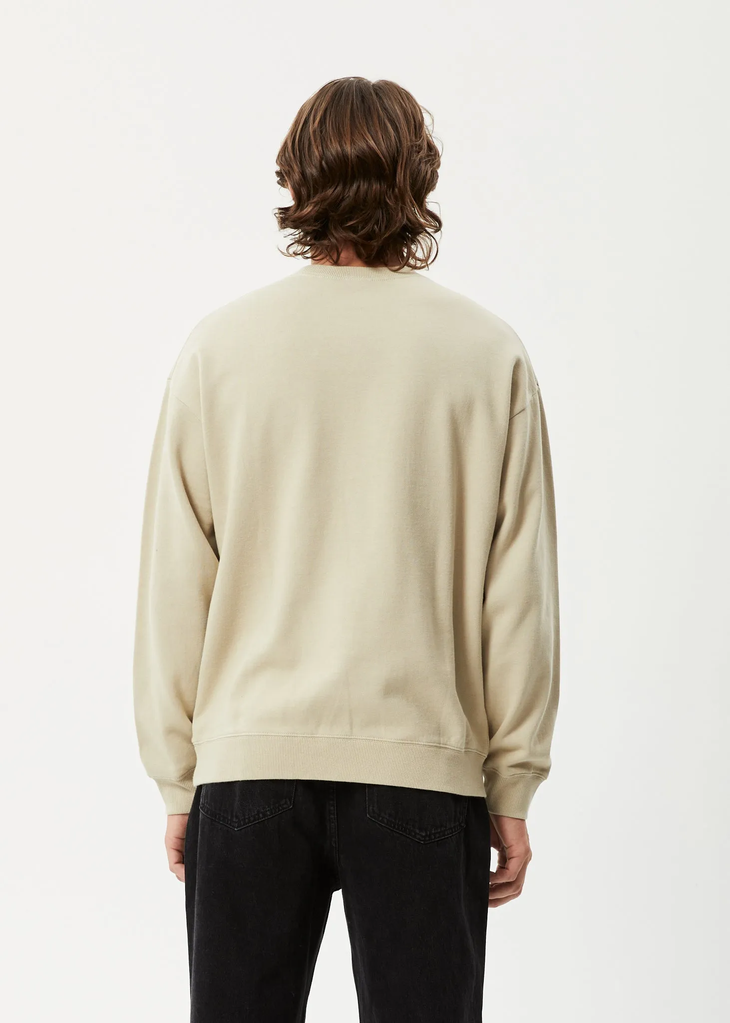 AFENDS Mens World - Crew Neck Jumper- Cement