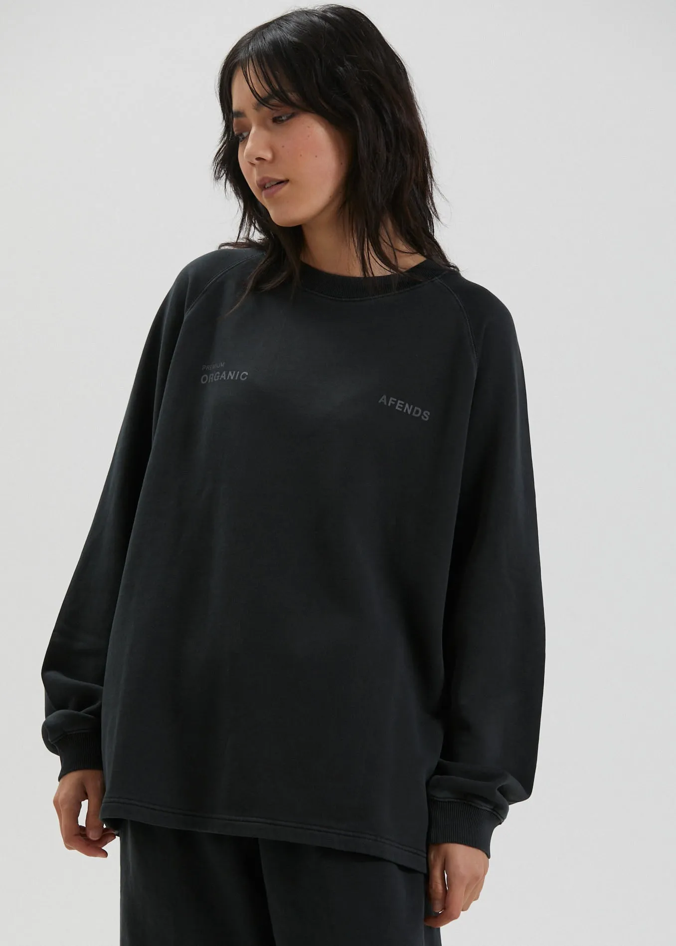 Afends Unisex Boundary - Unisex Organic Crew Neck Jumper - Faded Black