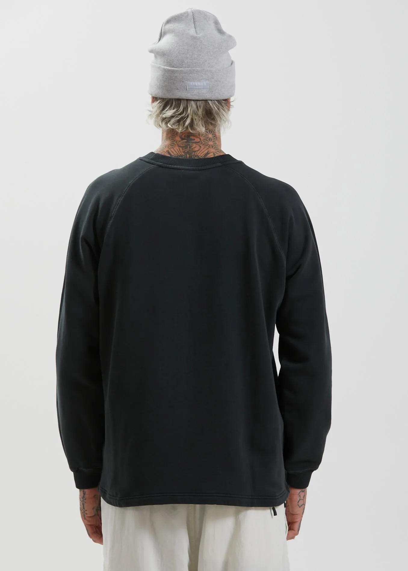 Afends Unisex Boundary - Unisex Organic Crew Neck Jumper - Faded Black