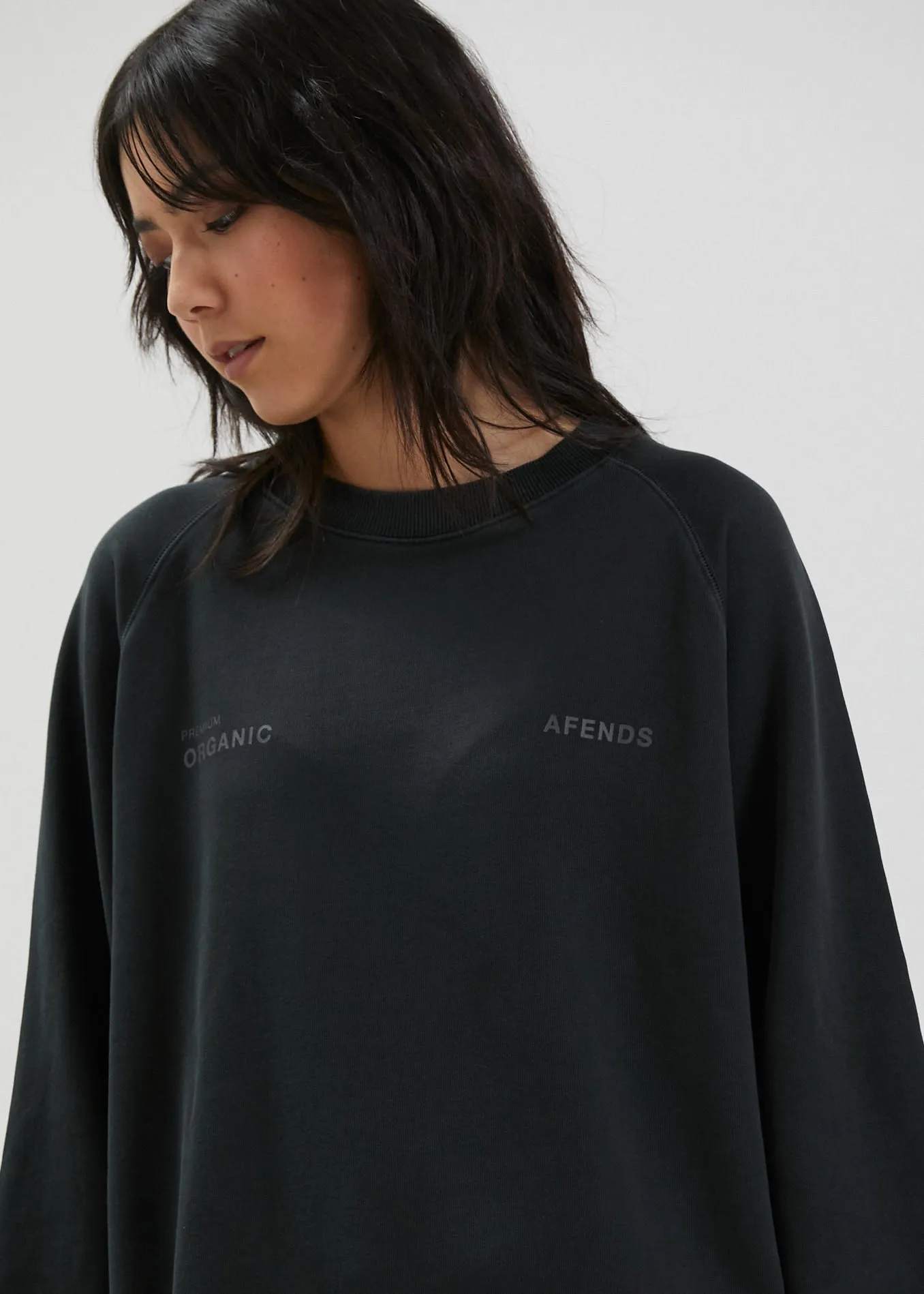 Afends Unisex Boundary - Unisex Organic Crew Neck Jumper - Faded Black