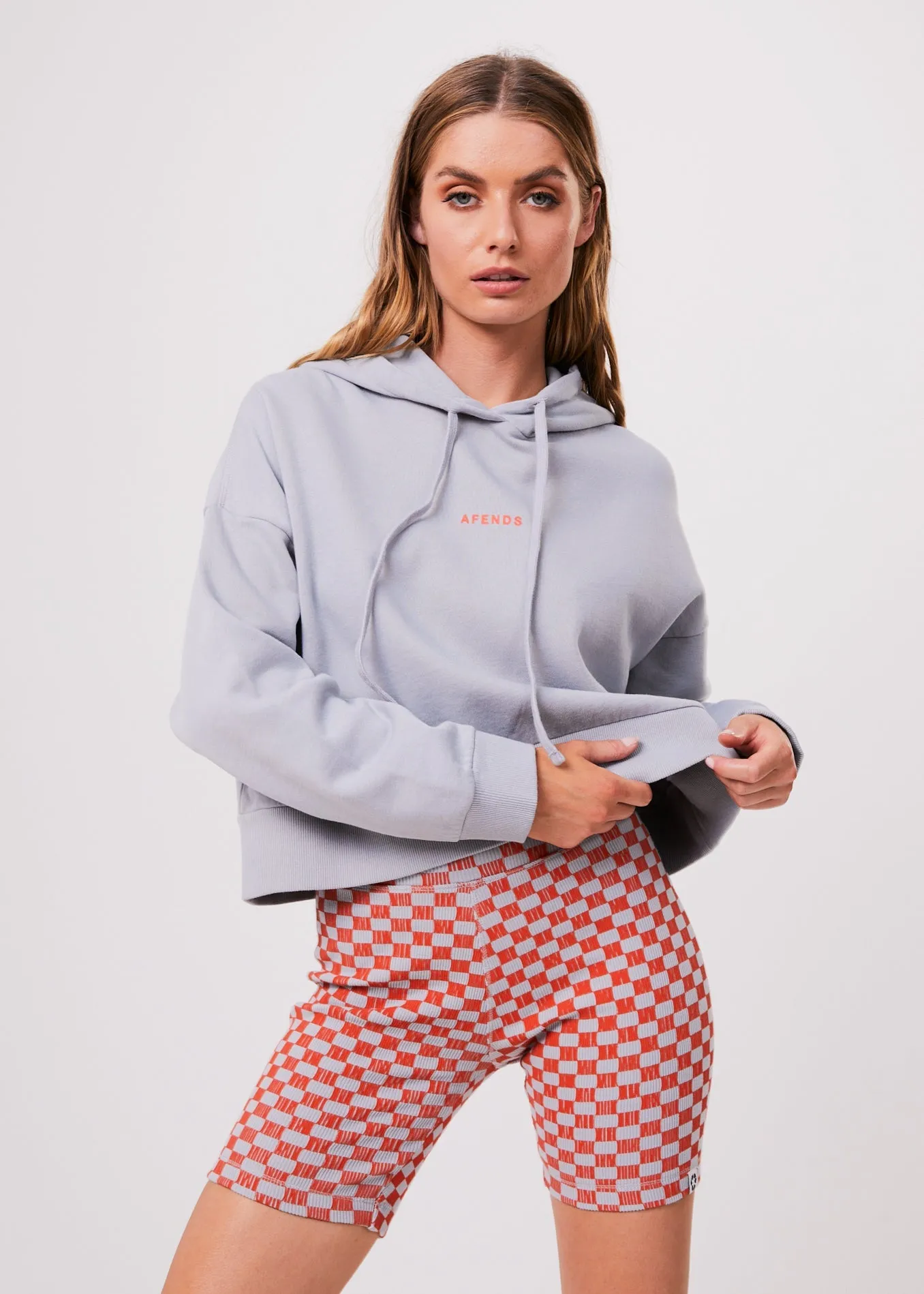 AFENDS Womens Carvings - Cropped Hoodie - Grey