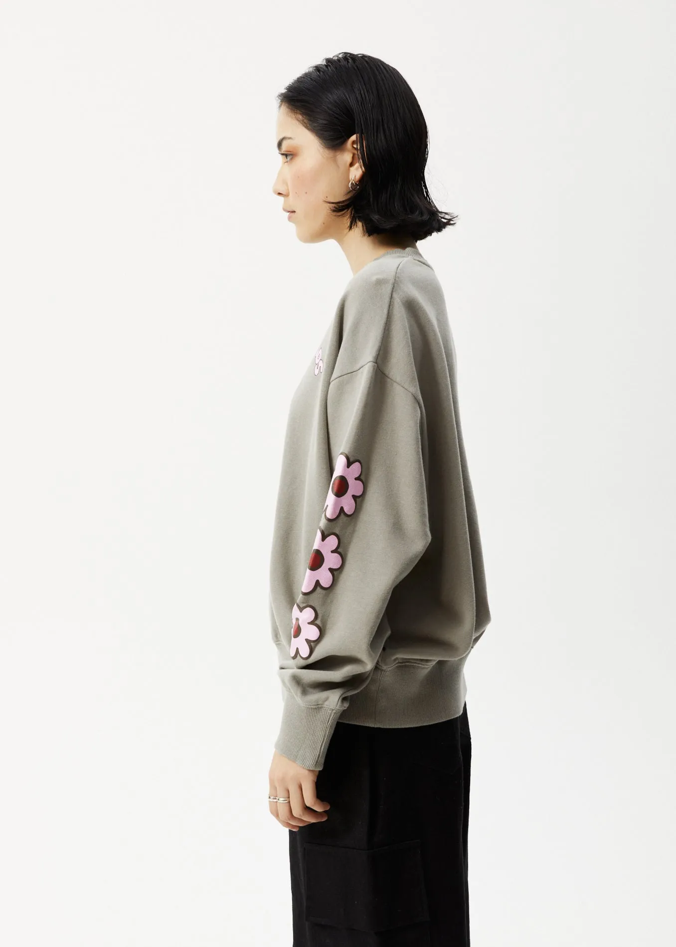 AFENDS Womens Flower - Crew Neck Jumper - Olive