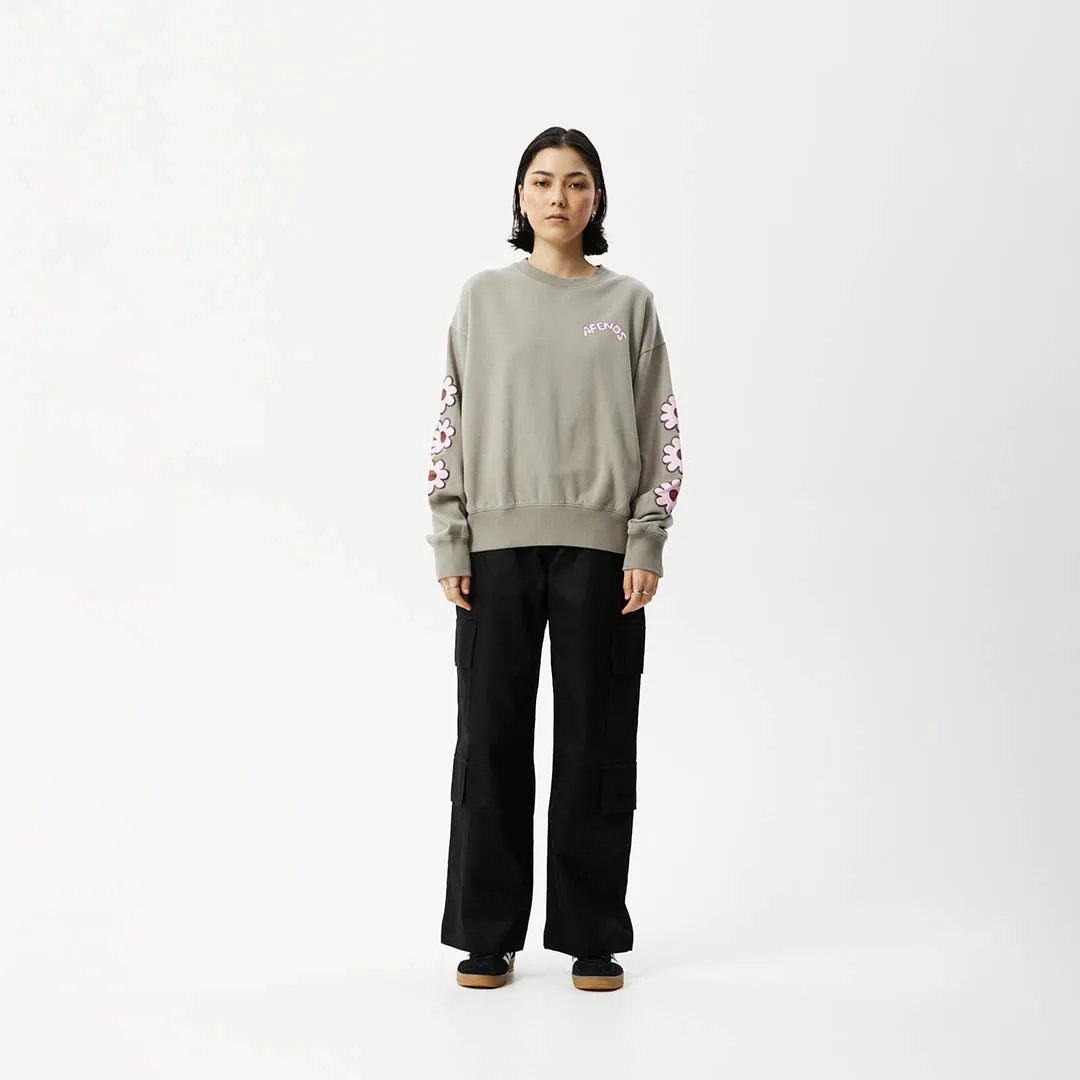 AFENDS Womens Flower - Crew Neck Jumper - Olive