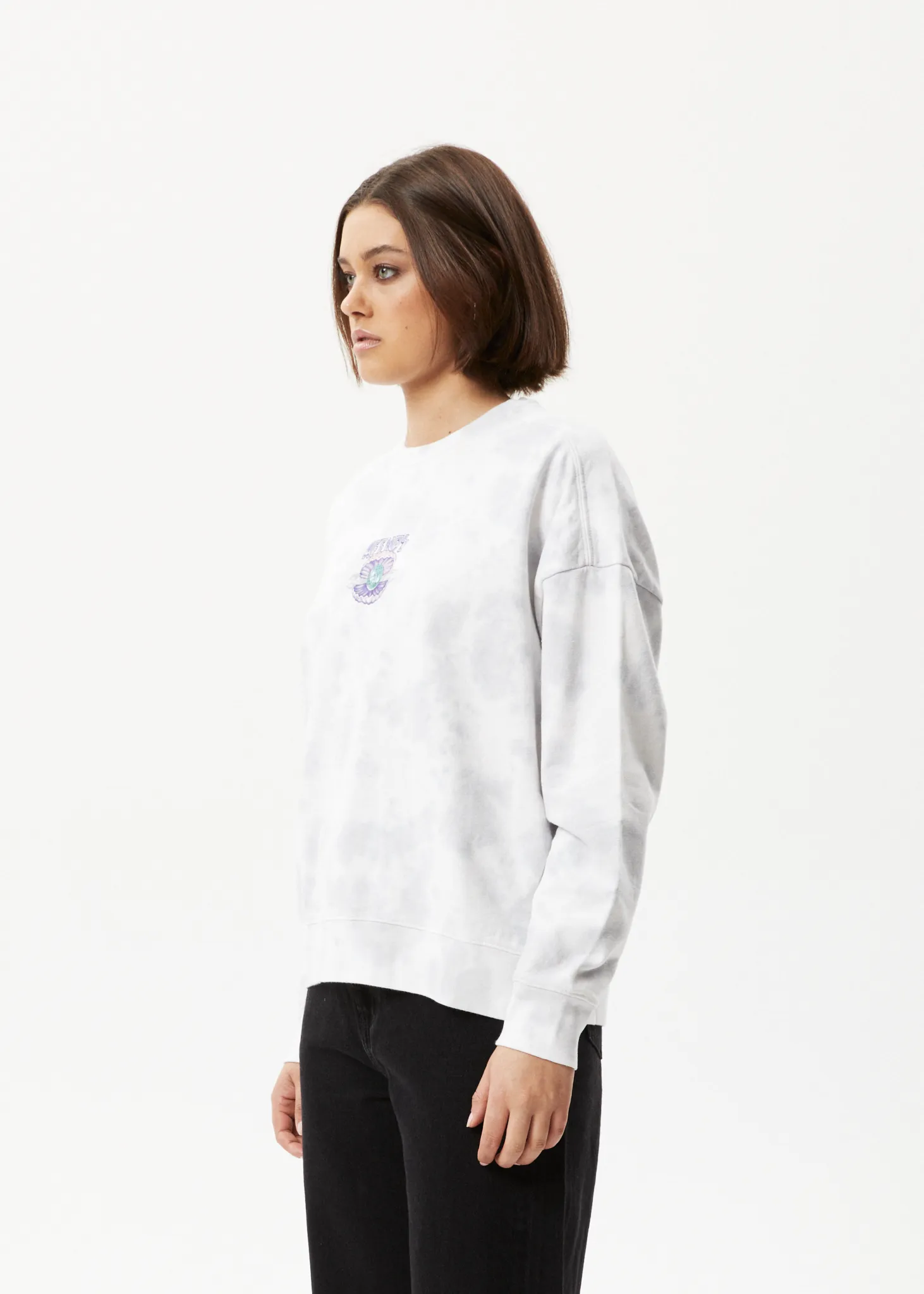 AFENDS Womens Pearla - Crew Neck Graphic Jumper - Smoke Wash