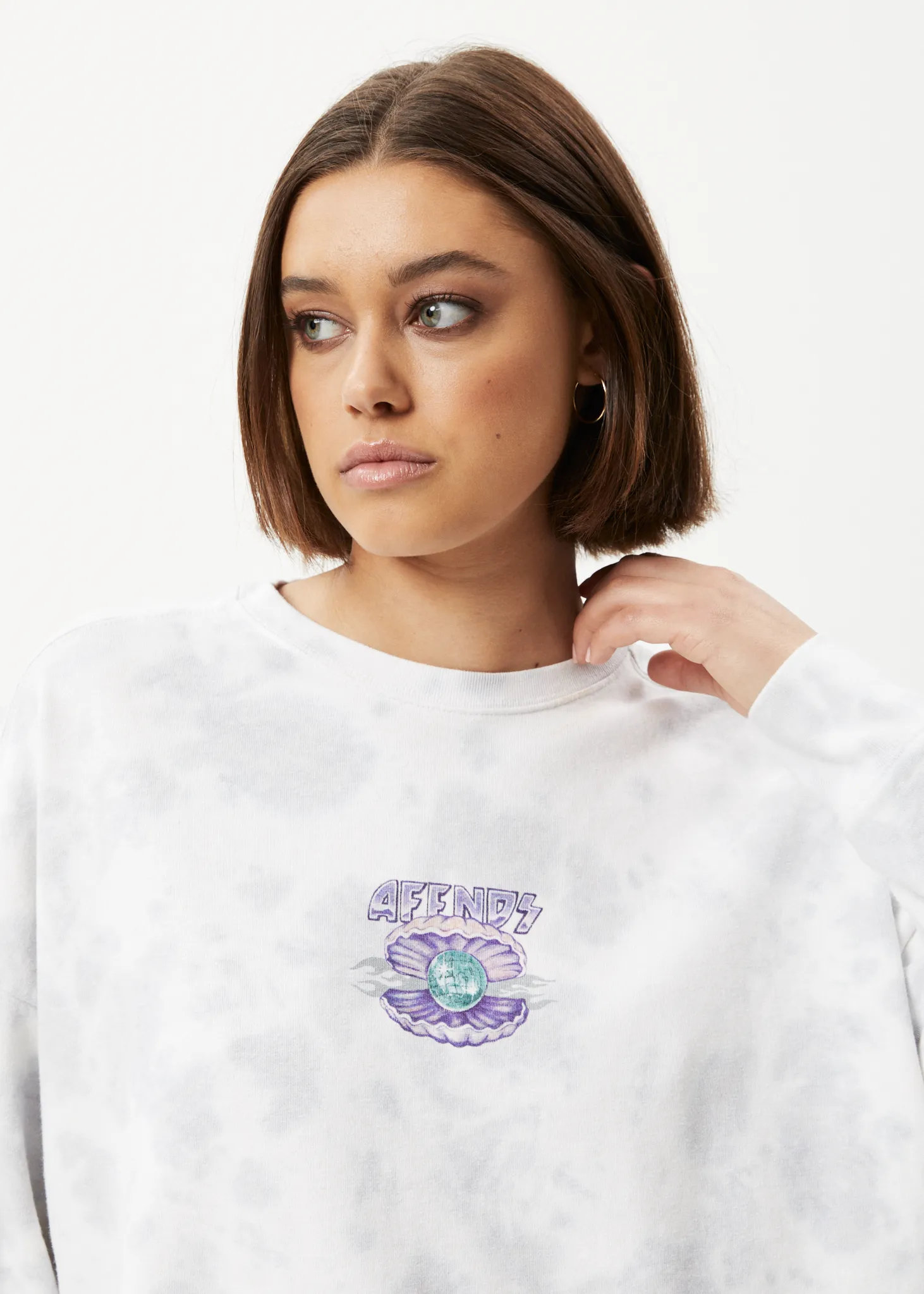 AFENDS Womens Pearla - Crew Neck Graphic Jumper - Smoke Wash