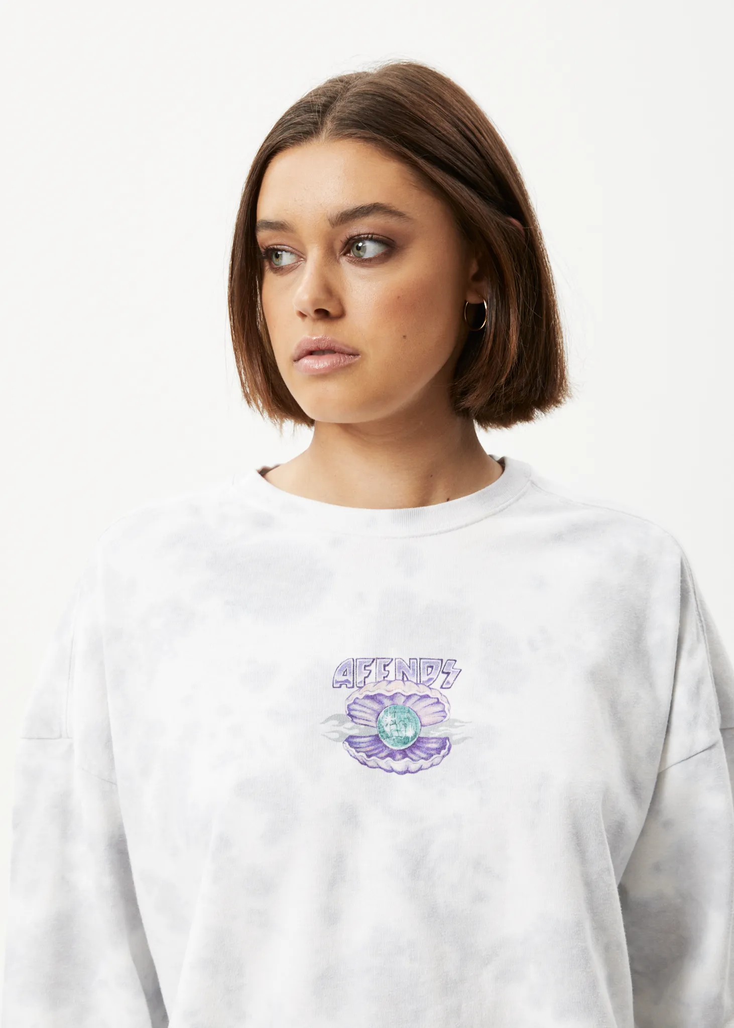 AFENDS Womens Pearla - Crew Neck Graphic Jumper - Smoke Wash