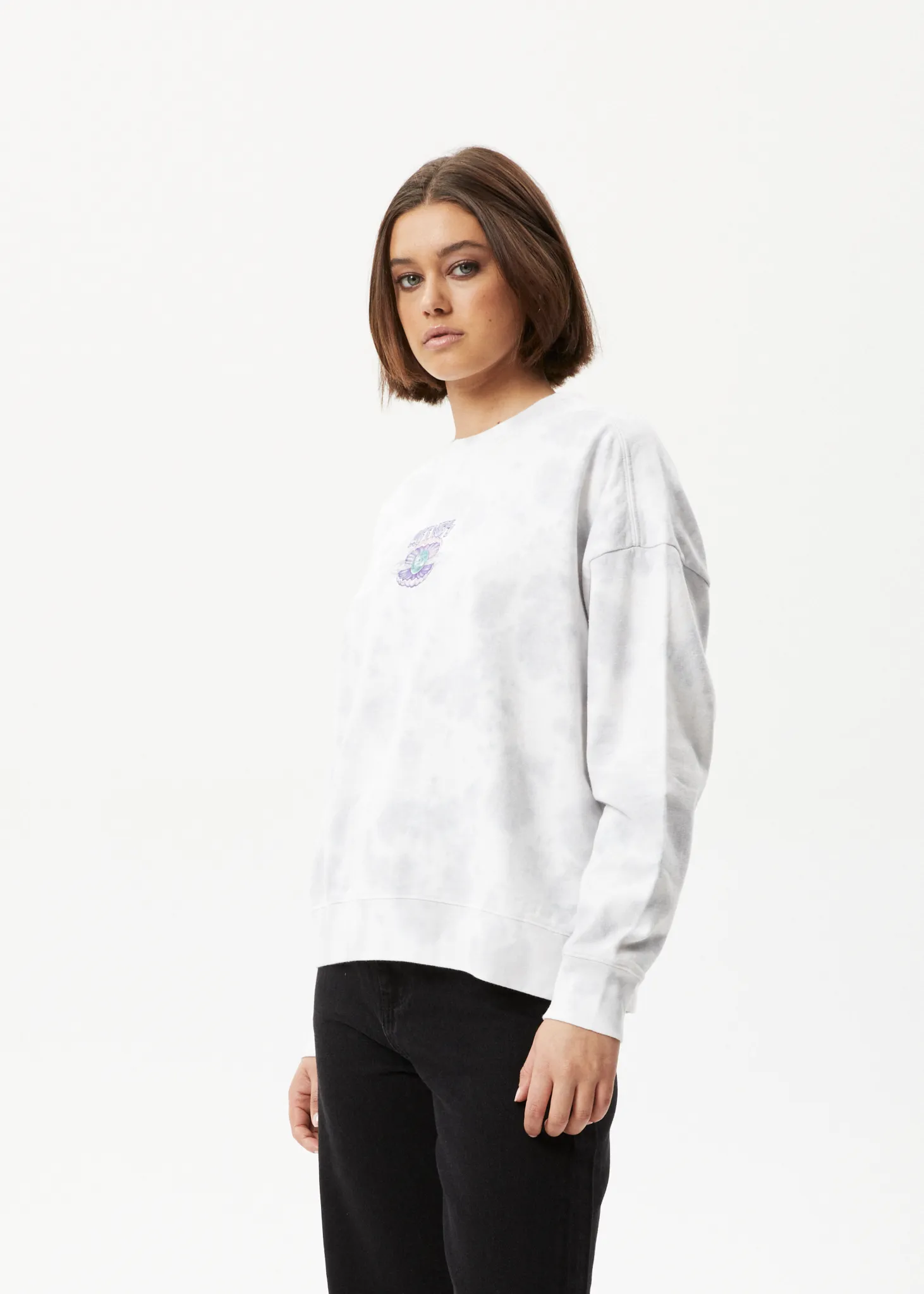 AFENDS Womens Pearla - Crew Neck Graphic Jumper - Smoke Wash