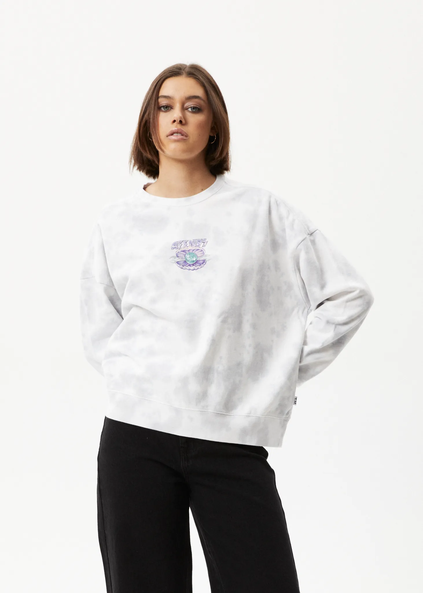 AFENDS Womens Pearla - Crew Neck Graphic Jumper - Smoke Wash