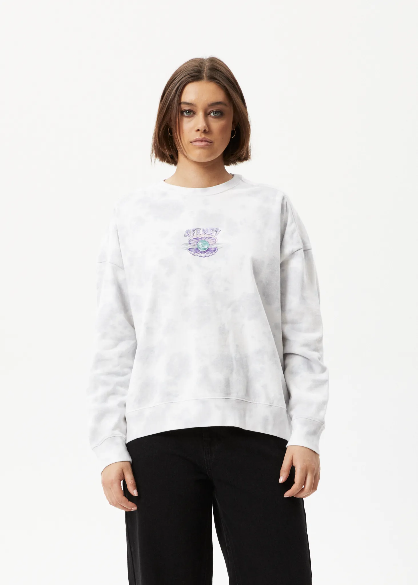 AFENDS Womens Pearla - Crew Neck Graphic Jumper - Smoke Wash